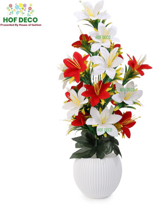 HOF DECO Multicolor Lily Artificial Flower with Pot (35 cm, Pack of 1) Multicolor Lily Artificial Flower  with Pot(35 cm, Pack of 1, Flower with Basket)