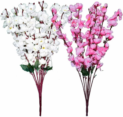 Daissy Raise Artificial Flowers Bunch For Home Décor And Gifting White, Pink Cherry Blossom Artificial Flower(55 cm, Pack of 2, Flower Bunch)