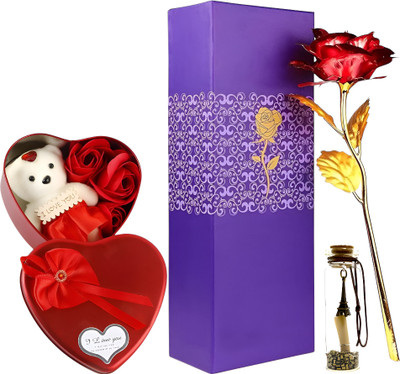 LoveGift Red Rose with Heart Box Message Pills | Romantic Gift for Girlfriend, Wife Red Rose Artificial Flower(25 cm, Pack of 1, Single Flower)