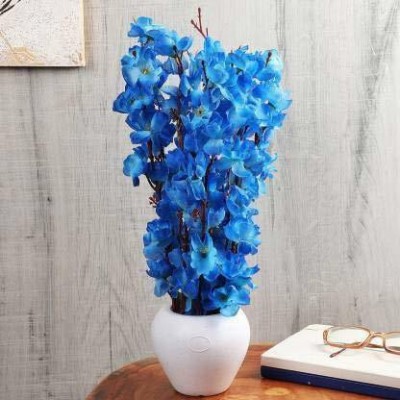 Flipkart SmartBuy Natural Looking Artificial Flower For Home, Office And Garden Decor Blue Orchids Artificial Flower  with Pot(16 inch, Pack of 1, Flower with Basket)
