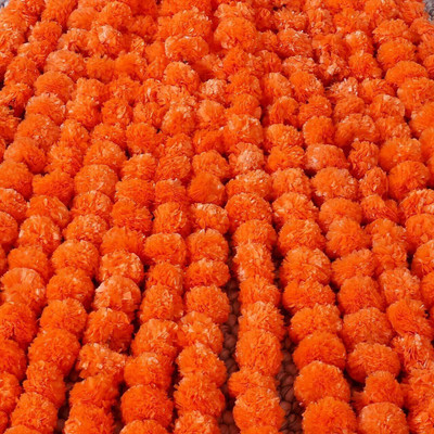Arise Orange Marigold Artificial Flower(60 cm, Pack of 7, Garlands)