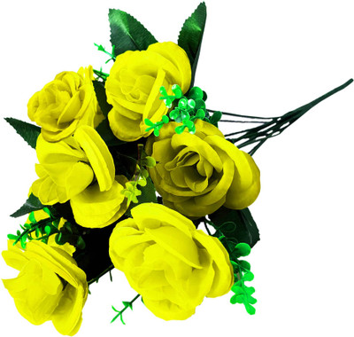 Handybee Artificial flower Red Roses | 7 Beautiful Roses, 16 cm Tall, Ideal for Any Space Yellow Rose Artificial Flower(16 cm, Pack of 7, Flower Bunch)