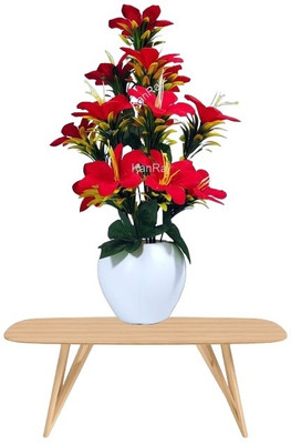 KanRaj artificial lily flowers for decoration set of 1, Red Red Lily Artificial Flower  with Pot(38 cm, Pack of 1, Single Flower)