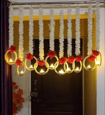 JSK Set of Wall Hangings for Home Decoration White Wild Flower Artificial Flower(8 cm, Pack of 14, Garlands)