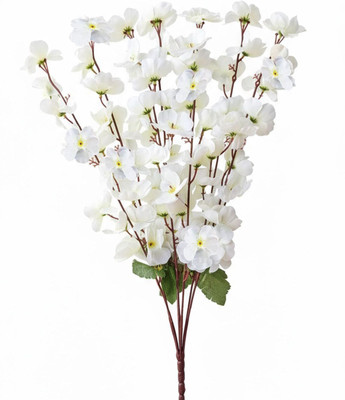 KARP KARP (1 Pc) Elegant White with Green stick & Leaves | Home & Event decor | White Cherry Blossom Artificial Flower(54 cm, Pack of 1, Flower Bunch)