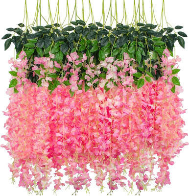MotiRaj Artifical Flower Wisteria for Home Garden Wedding Party Decoration Dark Pink Pink Westeria Artificial Flower(109 cm, Pack of 6, Vine & Creepers)