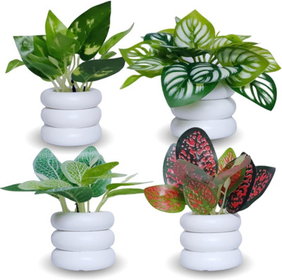 Jaymaa Collection Multicolor Wild Flower Artificial Flower  with Pot(7 inch, Pack of 4, Flower with Basket)