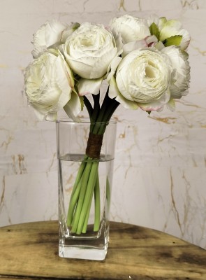 RESILIENCE White Ranunculus Artificial Flower(8 inch, Pack of 6, Single Flower)