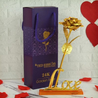 TIED RIBBONS Valentine's Day Gifts For Boyfriend Husband Wife Girl Friend Boy Friend Lover Gold Rose Artificial Flower(10 cm, Pack of 1, Single Flower)