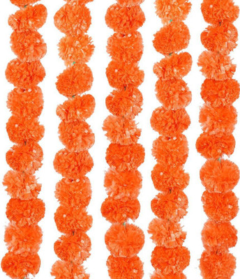 ALOOF Orange Marigold Artificial Flower(60 cm, Pack of 8, Garlands)