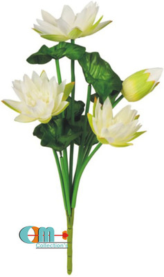 OM COLLECTIONS Artificial Lotus flower White Lotus Artificial Flower(20.4 inch, Pack of 1, Flower Bunch)