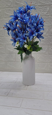 DecorewithSara Mini Flower Bunch for Home & Office Décor White, Blue Lily Artificial Flower  with Pot(38.1 cm, Pack of 1, Flower Bunch)