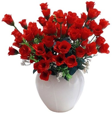 saf 7H RED ROSE SMALL ROSES WITH APPLE DESIGN POT Red Rose Artificial Flower  with Pot(13 inch, Pack of 1, Flower Bunch)