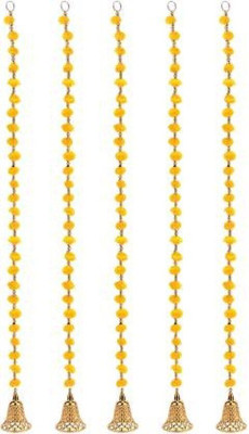 WDecor 5 STRING OF POM POM BELL GARLAND WITH GOLDEN BEETS Yellow Marigold Artificial Flower(60 cm, Pack of 5, Garlands)