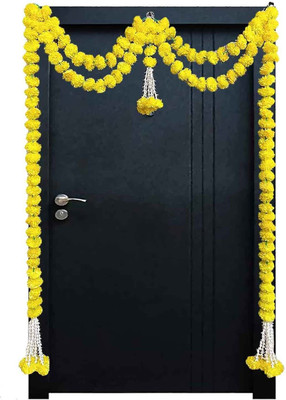 WDecor Artificial Genda Phool Diwali Decoration Item Door Hanging Toran Ladi-Chhathpuja Yellow Marigold Artificial Flower(60 cm, Pack of 4, Garlands)
