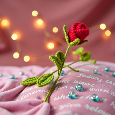 flora bliss Florabliss Crochet Rose Red Rose Artificial Flower(30 cm, Pack of 1, Single Flower)