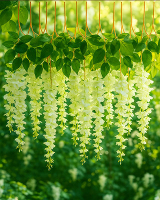 Glowhere Artificial White Wisteria Vines, 12 Pcs 3.7 ft Garland for Decor & Events White Westeria Artificial Flower(14 cm, Pack of 12, Flower Bunch)