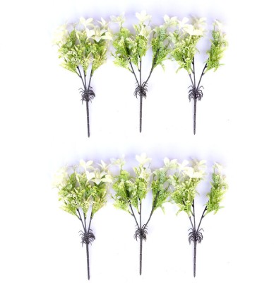 AAVANA GREENS Artificial Bushes for Home And Office Décor F-AGBF-079-W-P6 White Wild Flower Artificial Flower(36 inch, Pack of 6, Flower Bunch)