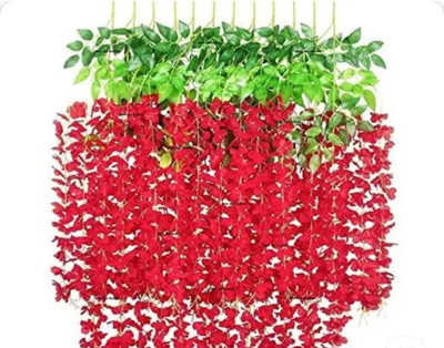 Shri Ganesh Mandapam Red Wisteria Flowers001 Red Westeria Artificial Flower(90 cm, Pack of 12, Vine & Creepers)