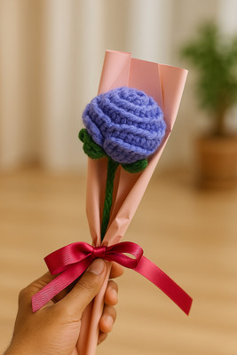 Clapjoy Crochet Purple Rose – Handmade Wool Flower Gift with Pink Wrap Purple Rose Artificial Flower(27 cm, Pack of 1, Single Flower)