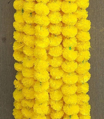 THESHHAPIRE Artificial Fluffy Marigold Flower/Genda Phool Set for Wedding & Festivals Diwali Yellow Marigold Artificial Flower(4.7 cm, Pack of 5, Garlands)