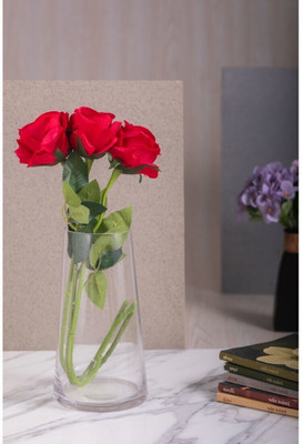 Satyam Kraft Artificial Rose Flowers Sticks decorative for home Decor- (Red,3 pcs) Red Rose Artificial Flower(14 cm, Pack of 3, Flower Bunch)