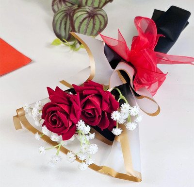 Satyam Kraft 1 Pcs Valentine Bouquet with Artificial Flowers for Him/Her Gifting purpose Multicolor Rose Artificial Flower(33 cm, Pack of 1, Flower Bunch)