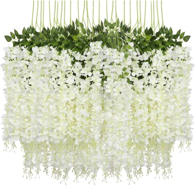 US IDEAL CRAFT Artificial Hanging Wisteria Flower Wedding Party Home Decoration Orchid White, Green Orchids Artificial Flower(109.3 cm, Pack of 6, Flower Bunch)