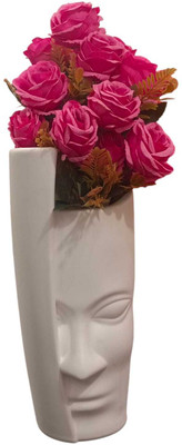 DNEnterprises 3Pcs Set of Artificial Rose Flower Bunch with Stylish Deign White Pot for Home Red, White Rose Artificial Flower  with Pot(45 cm, Pack of 3, Flower with Basket)