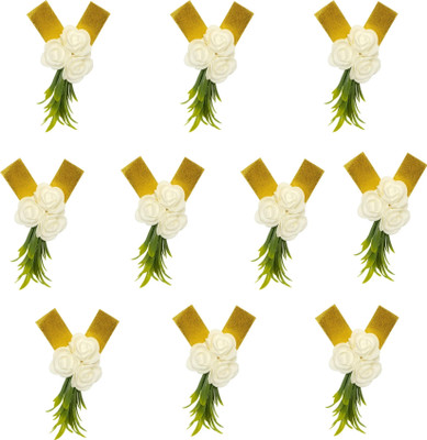 Akp Set of 10 Decorative Artificial Gift Flower Hamper for gifting items White Rose Artificial Flower(12 cm, Pack of 10, Flower Bunch)