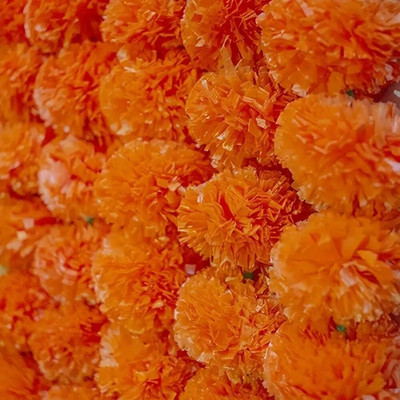 PopTheParty Traditional Orange Flower Toran for Wedding, Festival & Home Décor Orange Marigold Artificial Flower(127 cm, Pack of 5, Garlands)