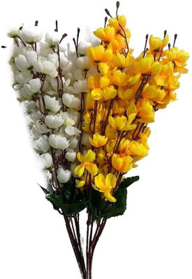 vrct Artificial Flowers Mini Fake Roses for DIY Wedding, Party for Home Decoration Yellow, White Orchids Artificial Flower(50 cm, Pack of 2, Flower Bunch)