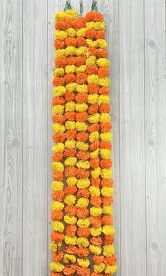THESHHAPIRE Artificial Fluffy Marigold Flower/Genda Phool Set for Wedding & Festivals Diwali Orange, Yellow Marigold Artificial Flower(4.7 cm, Pack of 5, Garlands)