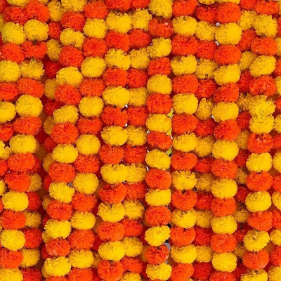 fennel 10 Pcs Marigold Flower for Decorations Orange, Yellow Marigold Artificial Flower(155 cm, Pack of 10, Garlands)