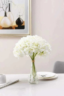 Blossom Bliss Artificial Hydrangea Flower Stick for Home & Vase Decoration | Soft Silk Bloom White Hydrangea Artificial Flower(55 cm, Pack of 1, Flower Bunch)