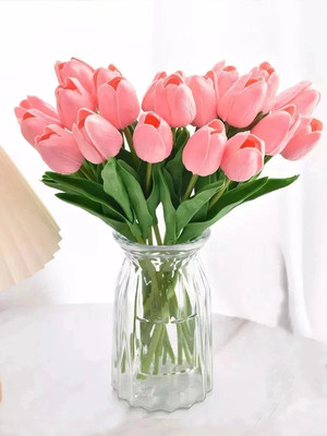 TIED RIBBONS Decorative Artificial Tulips Flowers for Vase Pot Home Decorations Pink Tulips Artificial Flower(34 cm, Pack of 5, Flower Bunch)