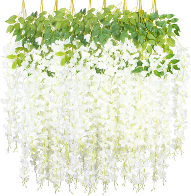 Averon White Westeria Artificial Flower(44 cm, Pack of 12, Garlands)