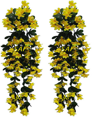 siddhiflower Artificial Orchid Flower Hanging for Home Office Wedding Temple Decoration Yellow Orchids Artificial Flower(60 cm, Pack of 2, Vine & Creepers)
