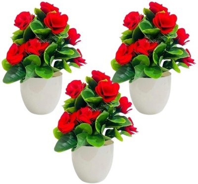 KanRaj White Pot Artificial Flower Plants Multicolor Wild Flower Artificial Flower  with Pot(13 cm, Pack of 3, Flower with Basket)