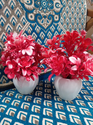 ESCODEVELOPER decorative flowers Red Wild Flower Artificial Flower  with Pot(11 cm, Pack of 2, Flower Bunch)