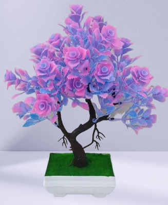 Real PBR Artificial Double Shade Plant/Tree with White Pot for Purple Wild Flower Artificial Flower  with Pot(6 cm, Pack of 1, Flower with Basket)