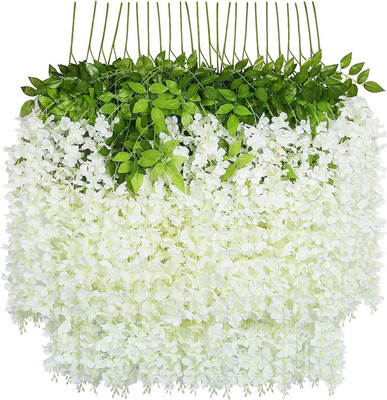 well art gallery 6 PCS Fake Flower Garland Wisteria Vine Rattan Silk Flower String Wedding Party White Westeria Artificial Flower(45.5 cm, Pack of 6, Single Flower)