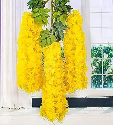 well art gallery Silk Wisteria Artificial String Vines for Wedding Party Decor(Yellow, Set of 4) Yellow Westeria Artificial Flower(43.2 cm, Pack of 4, Garlands)