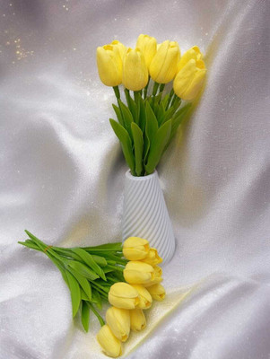 ALIZA Decorative Artificial Tulip Flowers for Home & Office Decor, yellow tulip Yellow Tulips Artificial Flower(34 cm, Pack of 5, Single Flower)