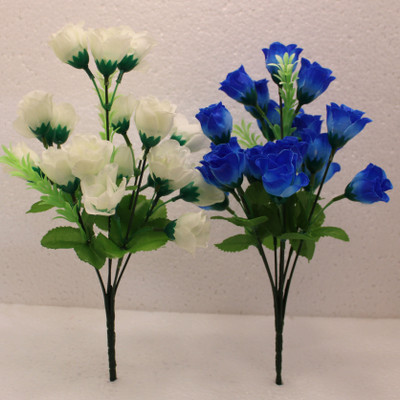 TFH Artificial Rose Flowers Bunches For Room Decoration Blue, White Rose Artificial Flower(30 cm, Pack of 2, Flower Bunch)