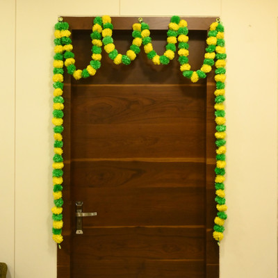 RDH ENTERPRISES RDH Enterprises Green, Yellow Marigold Artificial Flower(60 inch, Pack of 5, Garlands)