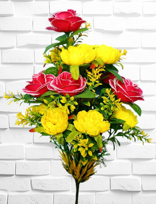 oms Paper Rose Artificial Flower Bunch for Indoor Home Decoration Yellow, Red Rose Artificial Flower(42 cm, Pack of 12, Flower Bunch)