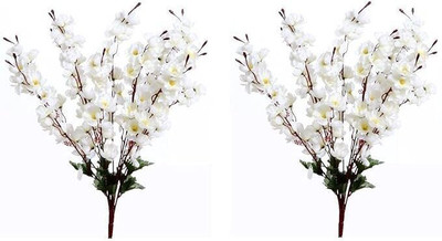 MotiRaj artificial blossom flowers for décor blossom flower for home office decoration White Peach Blossom Artificial Flower(55 cm, Pack of 2, Flower Bunch)