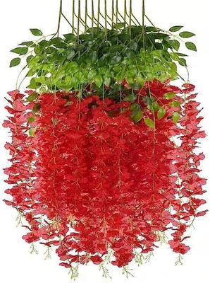 BBB Red Westeria Artificial Flower(45.5 cm, Pack of 2, Vine & Creepers)