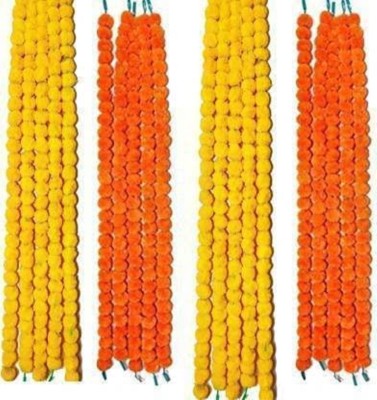 Ethereal Artificial flowers Diwali Home Decoration Temple Orange Marigold Hanging Flower Yellow Marigold Artificial Flower(60 cm, Pack of 10, Garlands)